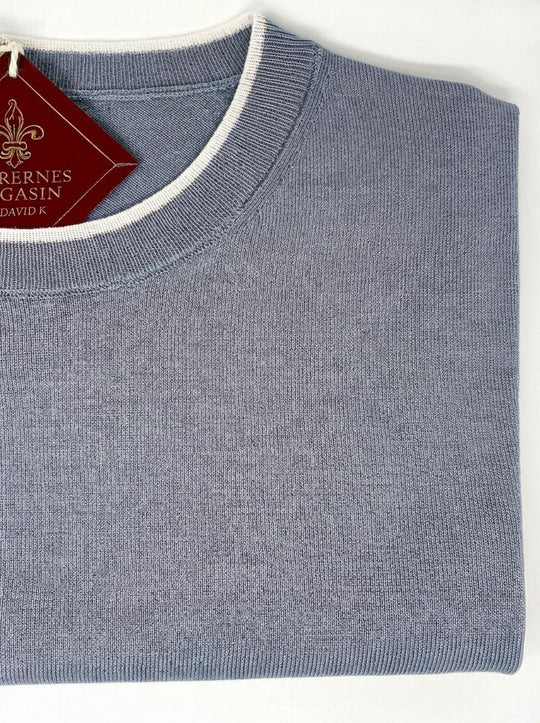 Blue fine-knit t-shirt with white trim - by David K