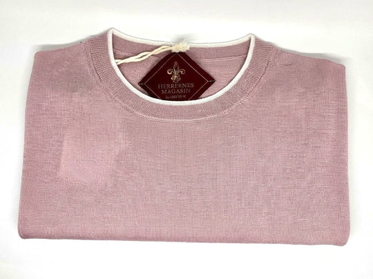 Pink fine-knit t-shirt with white trim - by David K