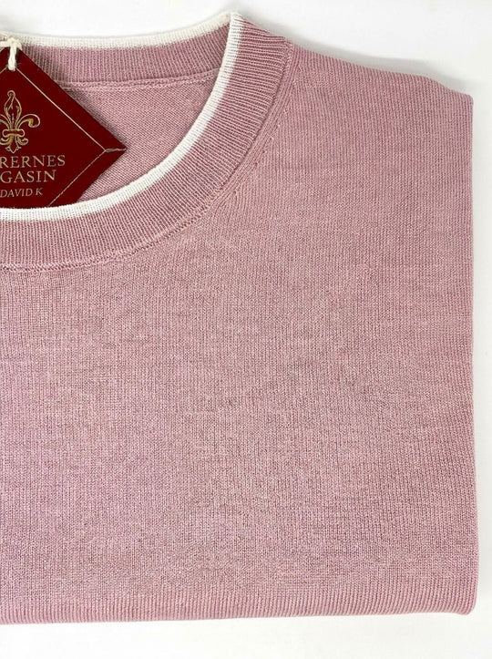Pink fine-knit t-shirt with white trim - by David K