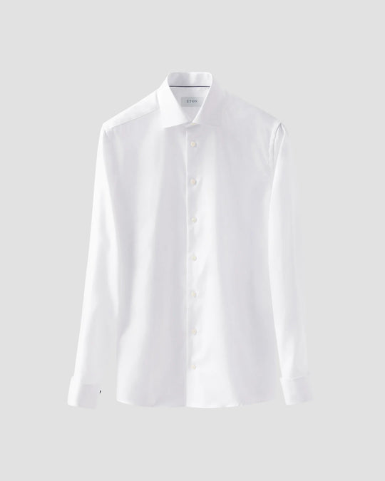 Hvid tekstureret twill herreskjorte db. manchet - slim fit