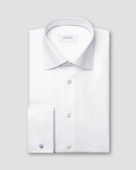 Hvid tekstureret twill herreskjorte db. manchet - slim fit