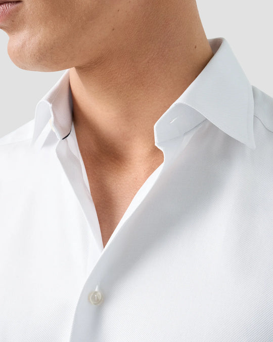Hvid tekstureret twill herreskjorte db. manchet - slim fit