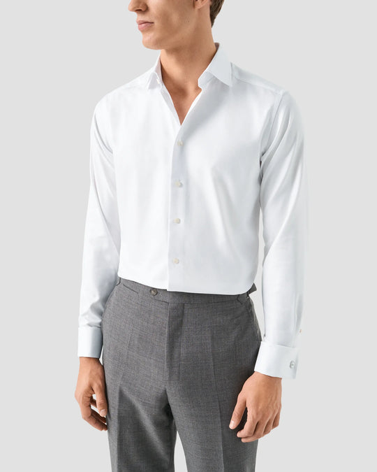 Hvid tekstureret twill herreskjorte db. manchet - slim fit