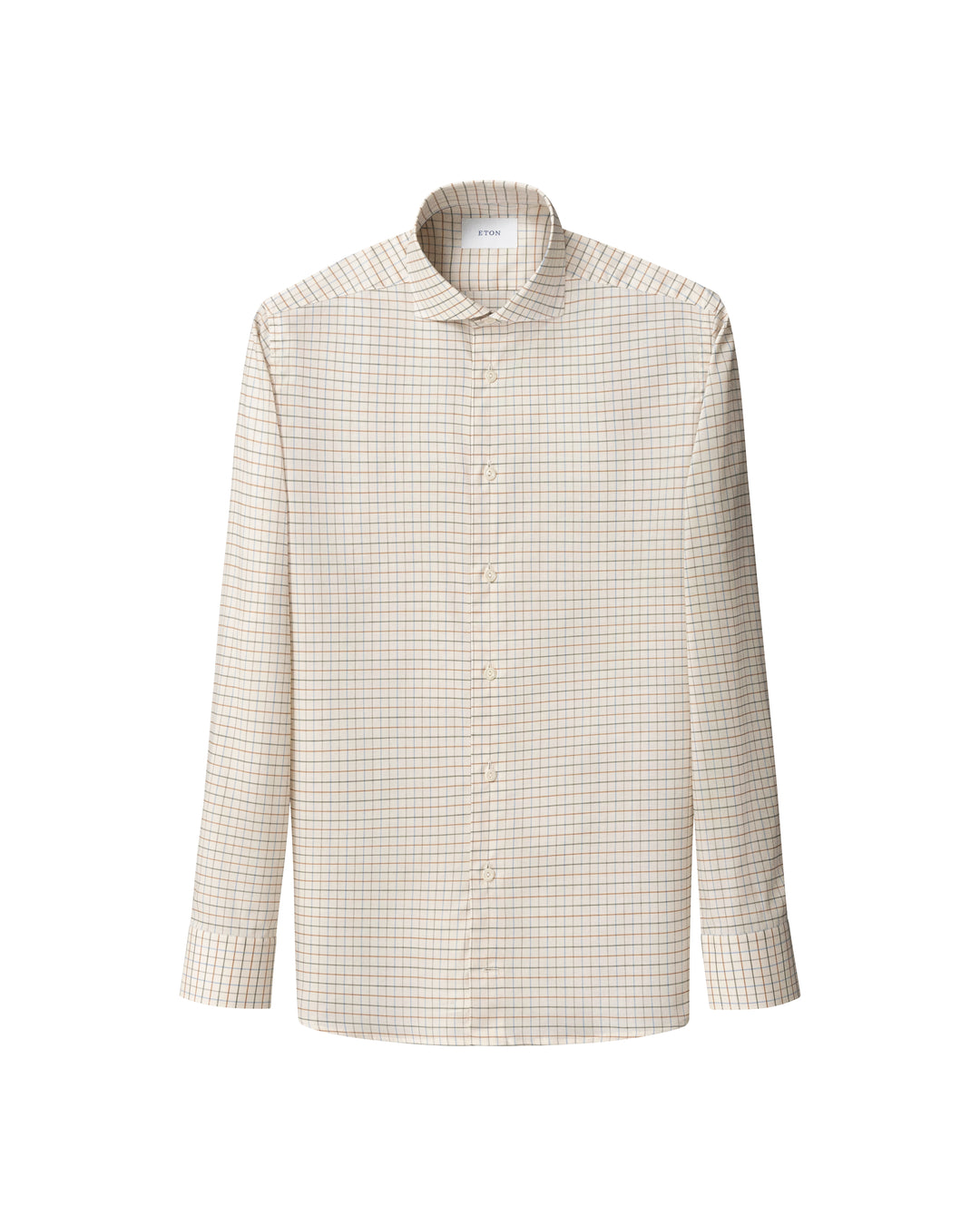 Beige Eton skjorte i tern og beige med cutaway krave