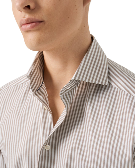 Brun stribet herreskjorte - slim fit