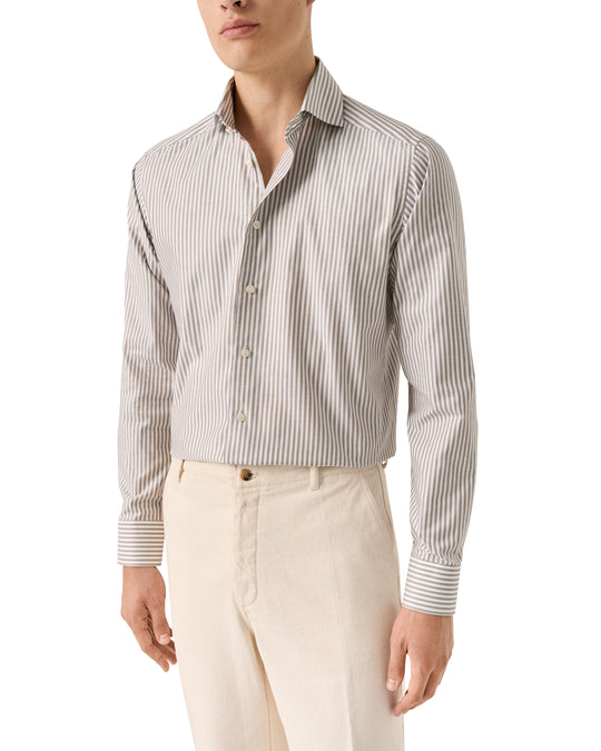 Brun stribet herreskjorte - slim fit