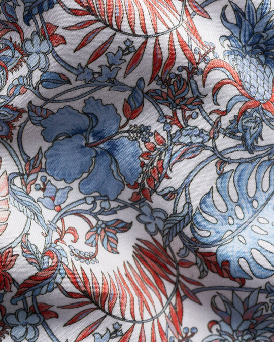 Blomstret herreskjorte i rød, blå nuancer - Slim Fit