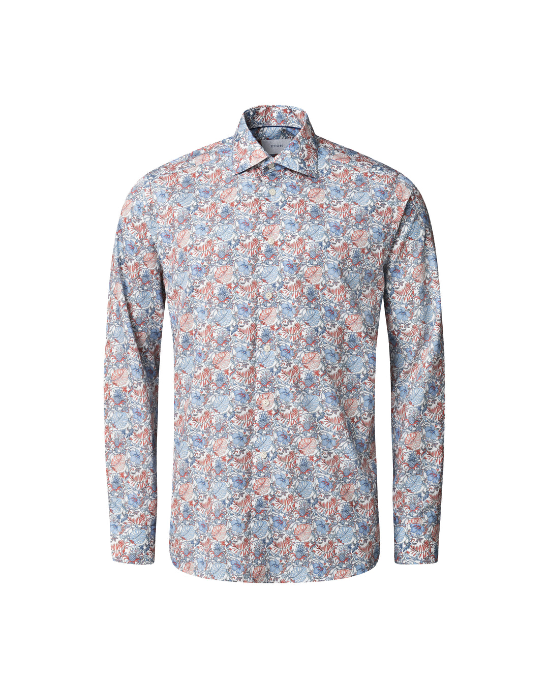 Blomstret herreskjorte i rød, blå nuancer - Slim Fit