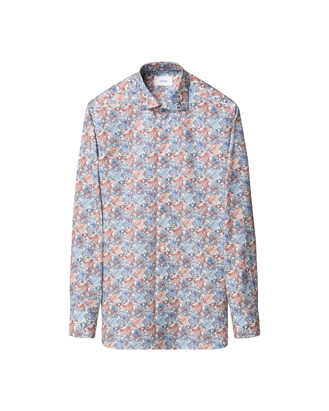 Blomstret herreskjorte i rød, blå nuancer - Slim Fit