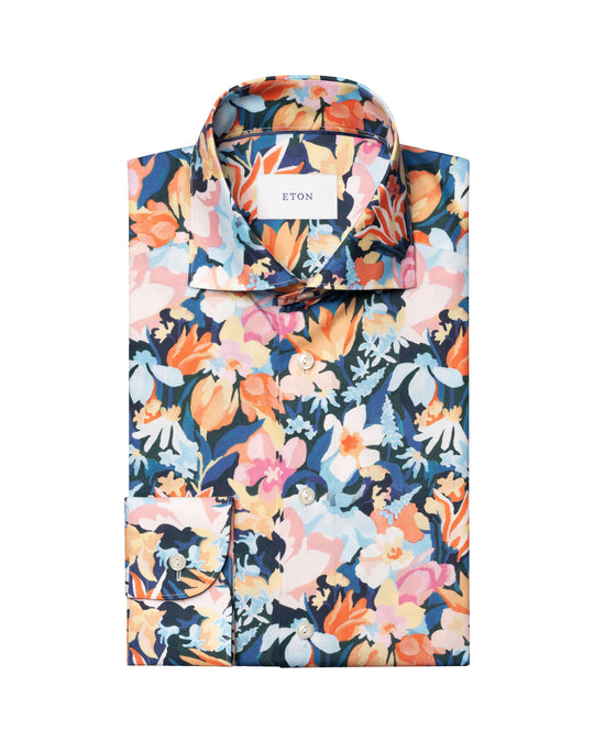 Blomstret skjorte i multifarver - slim fit
