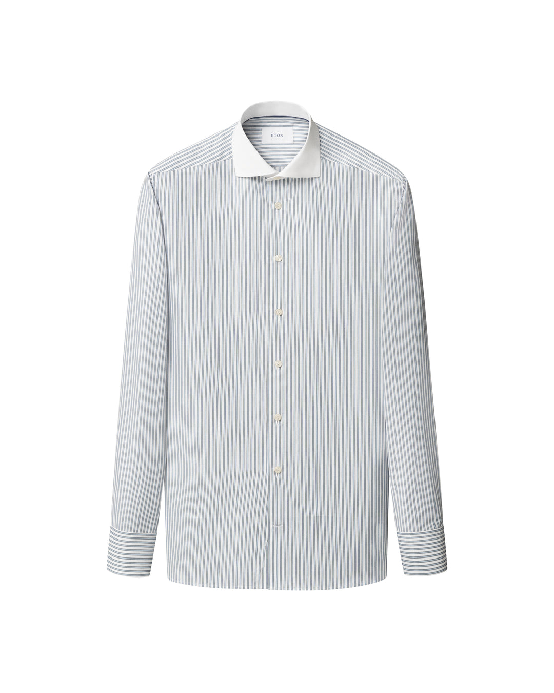 Blå og hvid stribet herreskjorte med hvid krave - slim fit