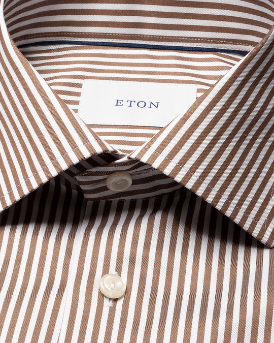 Brown striped men's shirt - contemporary fit