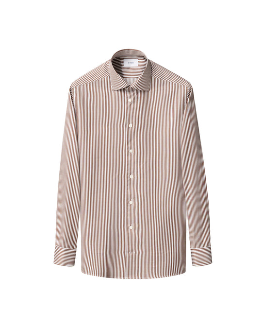 Brown striped men's shirt - contemporary fit