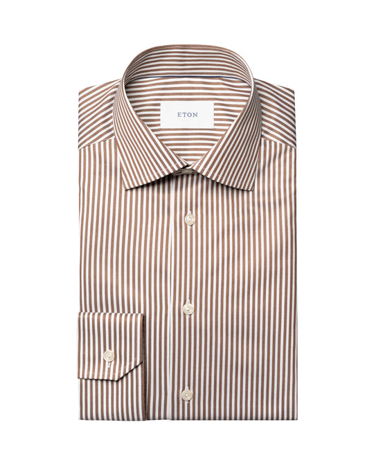 Brown striped men's shirt - contemporary fit