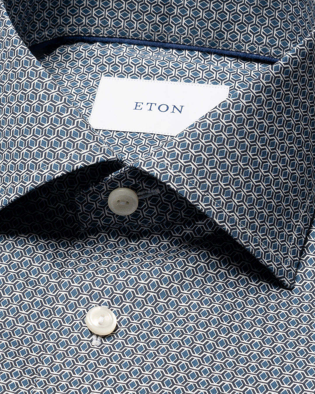 Eton shirt blue with square 3D pattern and Cutaway collar