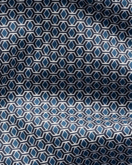 Eton shirt blue with square 3D pattern and Cutaway collar