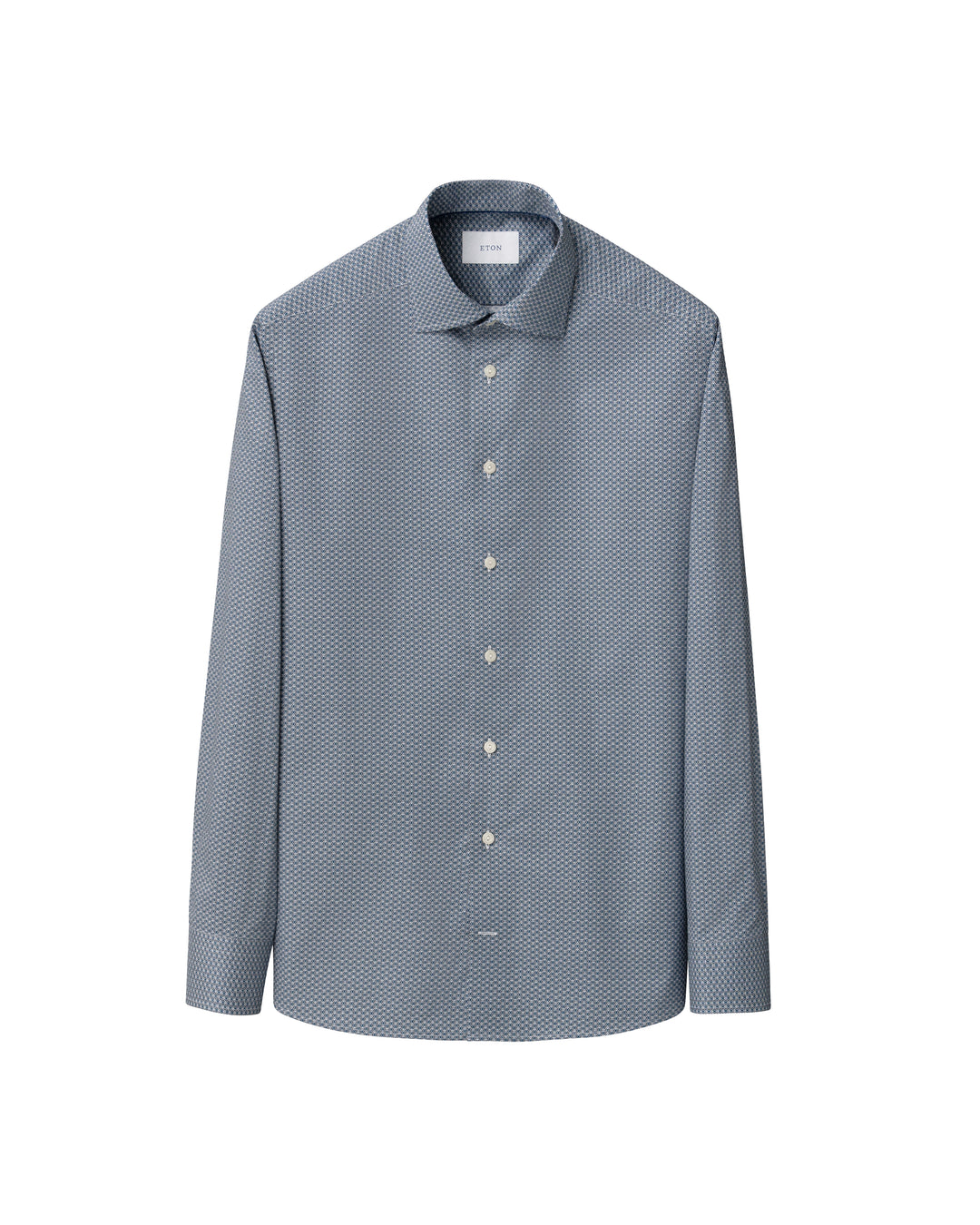 Eton shirt blue with square 3D pattern and Cutaway collar