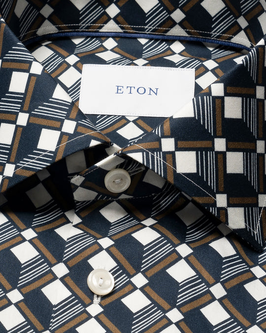 Eton shirt with Geometric 3D pattern and Cutaway collar