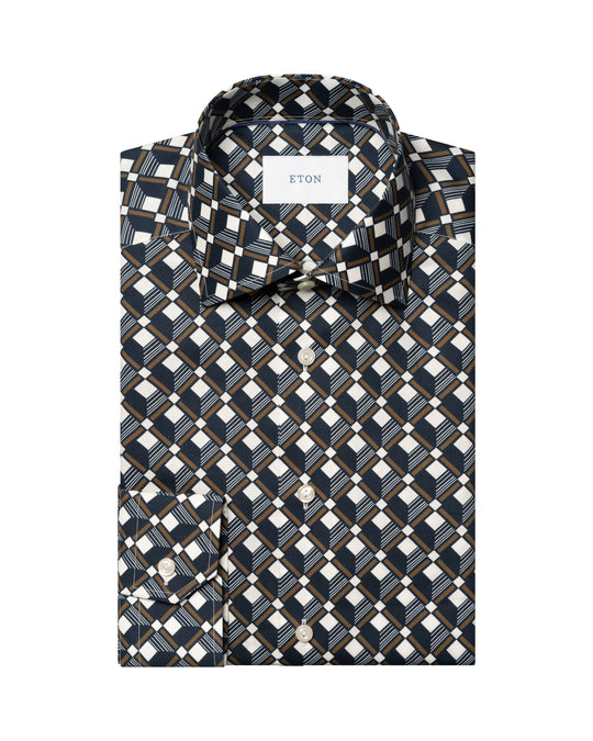 Eton shirt with Geometric 3D pattern and Cutaway collar