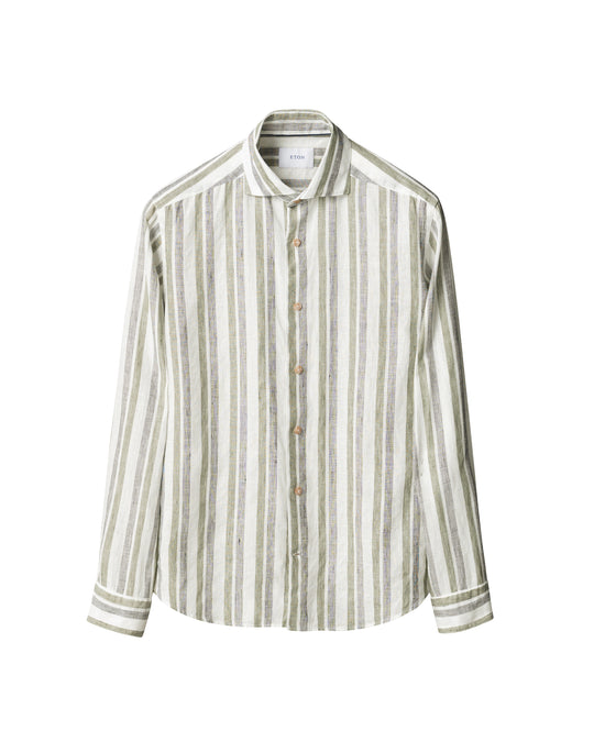 Eton Hørskjorte med grønne striber og cutawaykrave