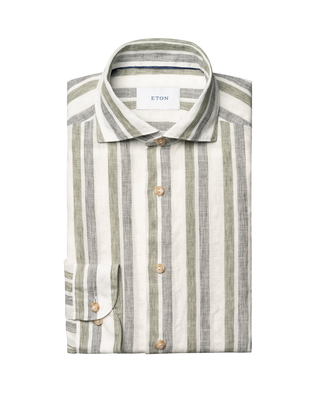 Eton Hørskjorte med grønne striber og cutawaykrave