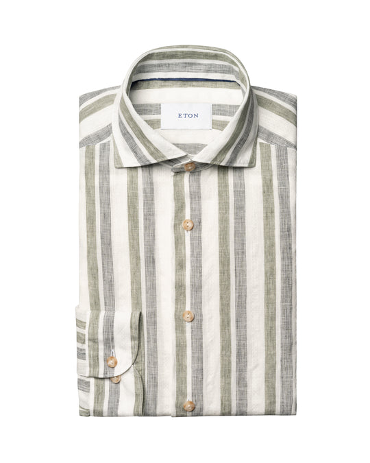 Eton Hørskjorte med grønne striber og cutawaykrave