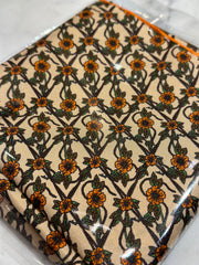 Neckertie Beige med orange og grønne blomster og orange kant