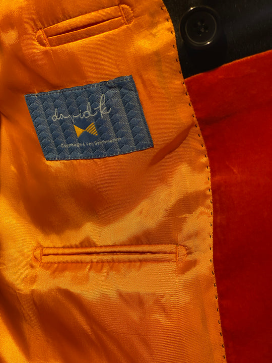 David K. Dobbeltradet Velour Herre Smoking Orange Af Detalje