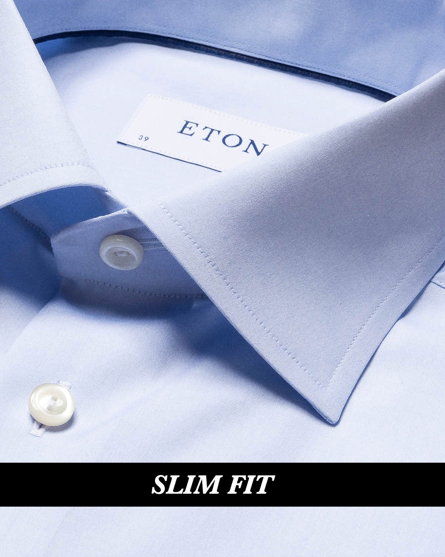 Lyseblå Eton twill skjorte - Slim Fit