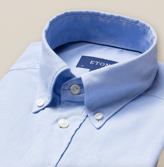 Lyseblå Eton Oxford herreskjorte med button-down krave