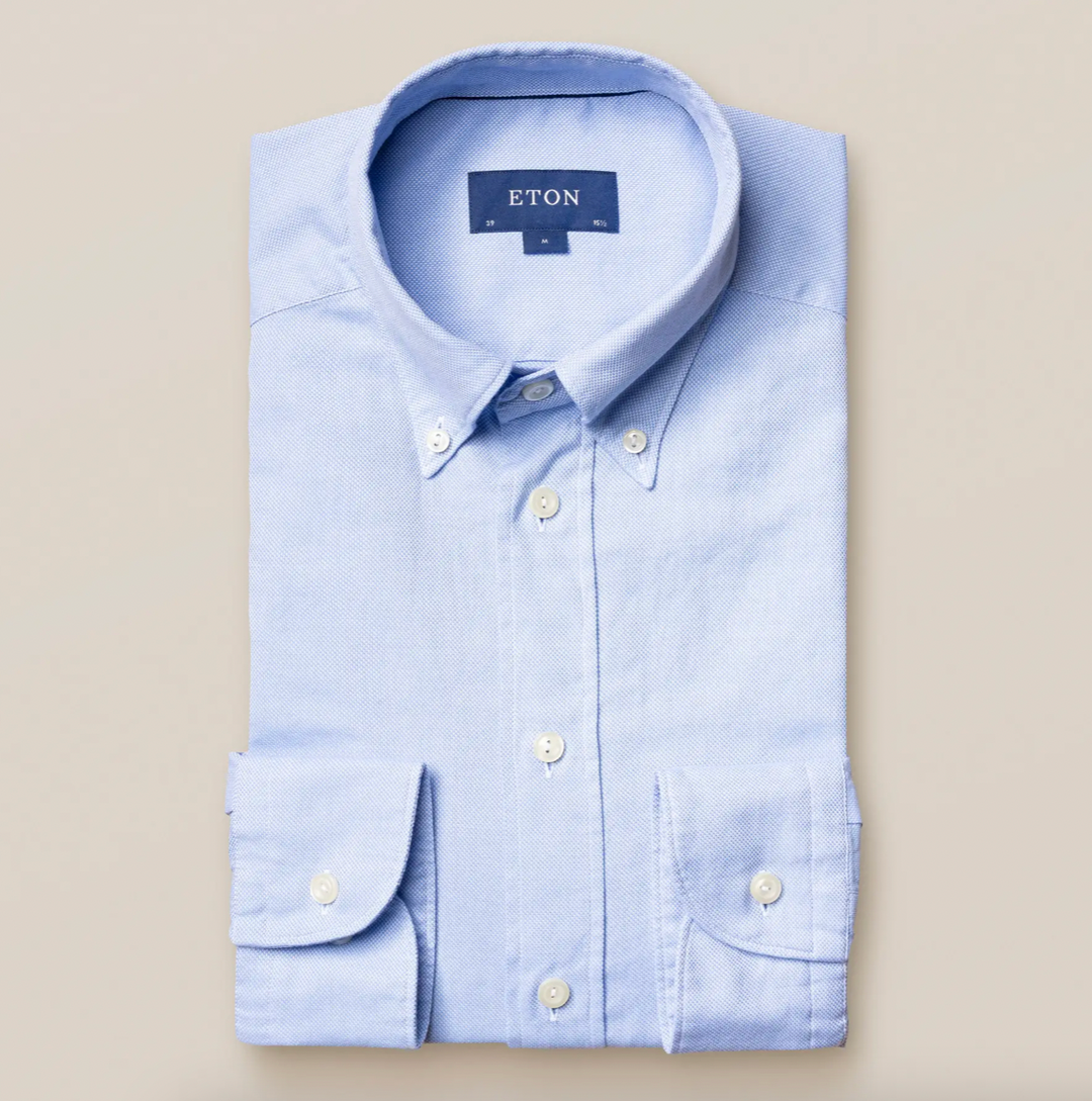 Lyseblå Eton Oxford herreskjorte med button-down krave