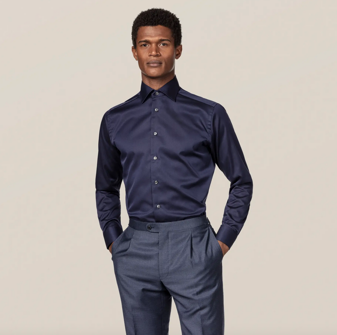 Navy Eton herreskjorte i twill - Slim Fit