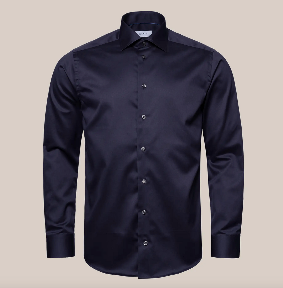 Navy Eton herreskjorte i twill - Slim Fit