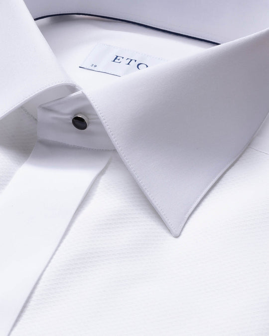 Hvid Eton smokingskjorte med Pique og synlige knapper - Contemp. Fit